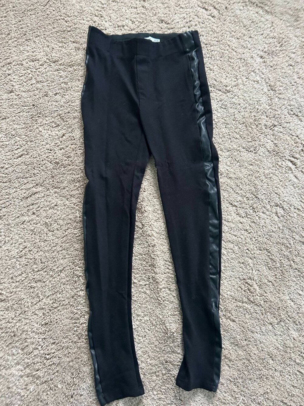 Dex Black Leggings with Faux Leather Stripe